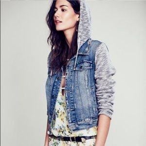 Free People Half Knit Distressed Jean Jacket